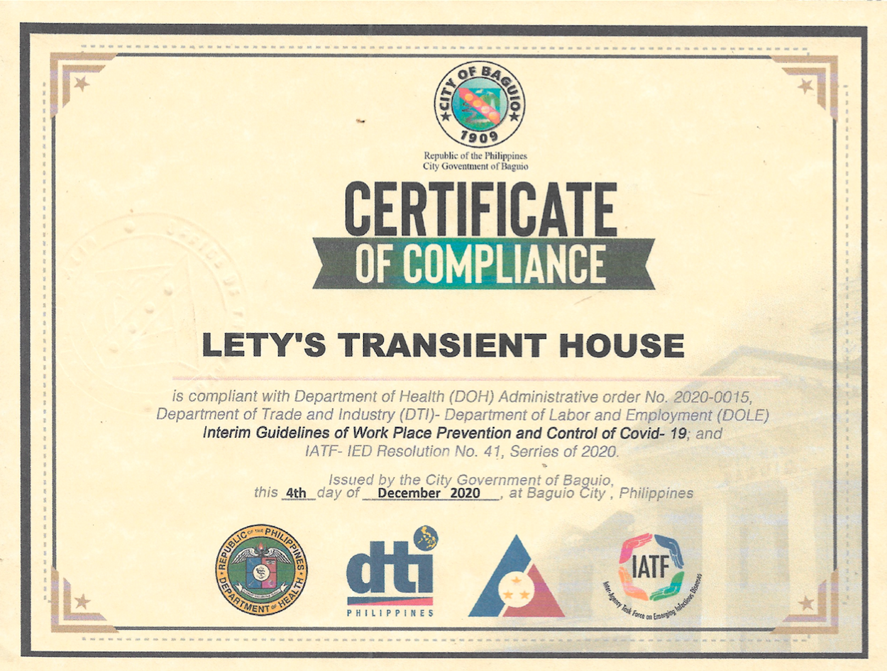 Lety's Transient House - DOT accredited accommodation, apartments, rooms to rent in Baguio City, near PMA Loakan Airport 